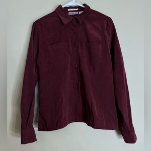 Women’s vintage bill bass petite jeans Burgundy Button-Up Shirt  faux suede